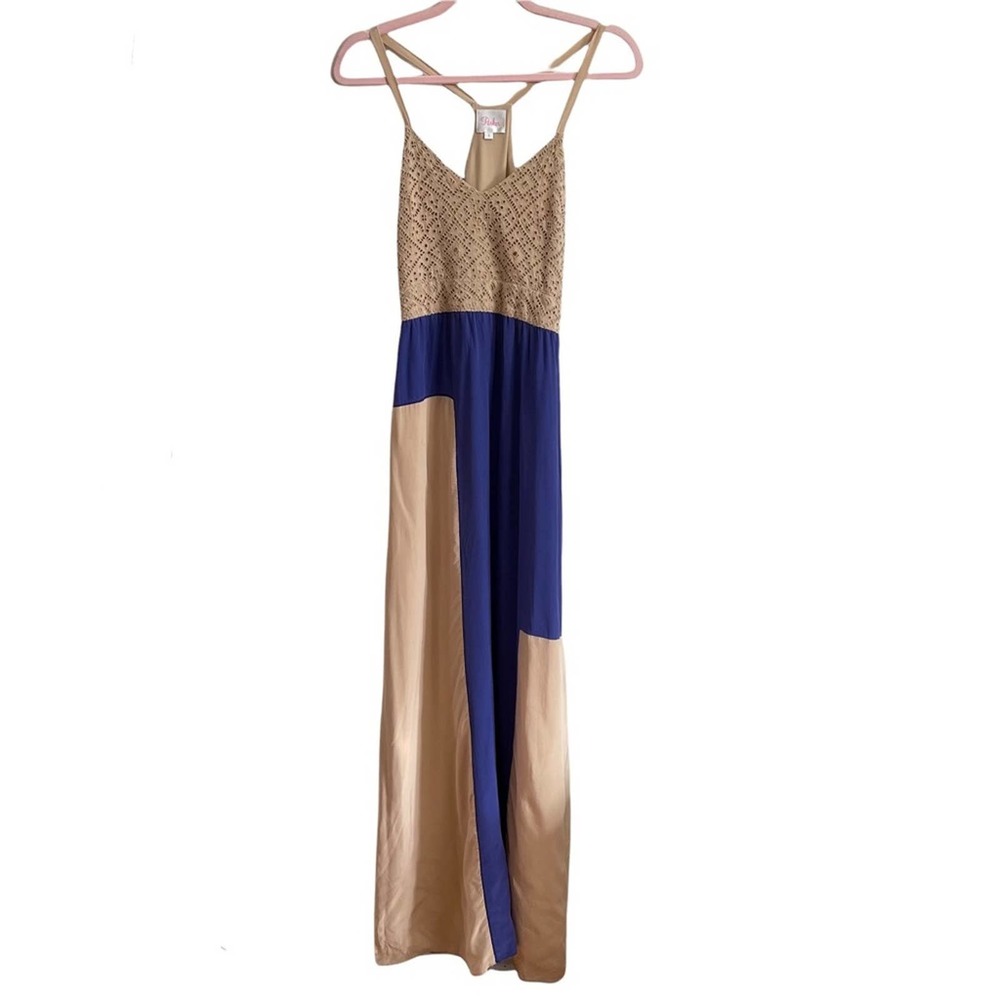 Parker Crochet Beige and Royal Blue Purple Maxi Dress